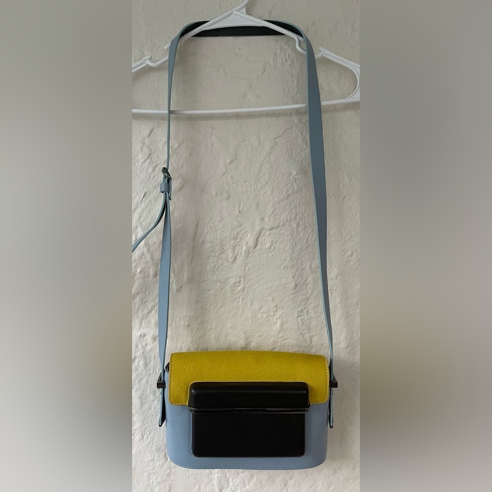 Mary Katrantzou Blue/Yellow Velvet Leather Colorblock MVK Crossbody/Shoulder Bag